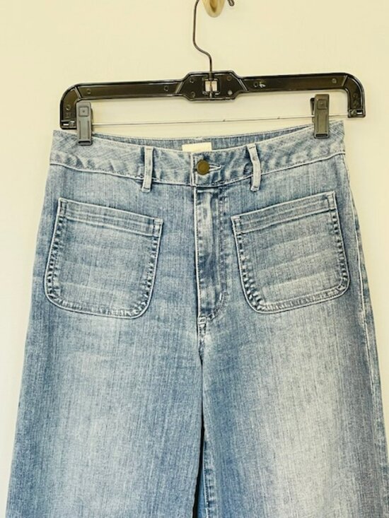 Ann Mashburn Wide Leg Jeans Coco Column Patch Pocket Stretch Denim 25 - Picture 4 of 11